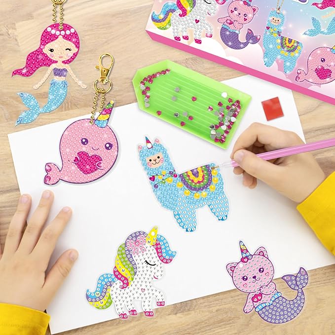 BANBBUR Arts and Crafts for Kids Ages 8-12,5PCS Double Sided Diamond Art Keychains,5D Gem Art for Kids Ages 4-8 Girls Birthday Gifts, BAKY5
