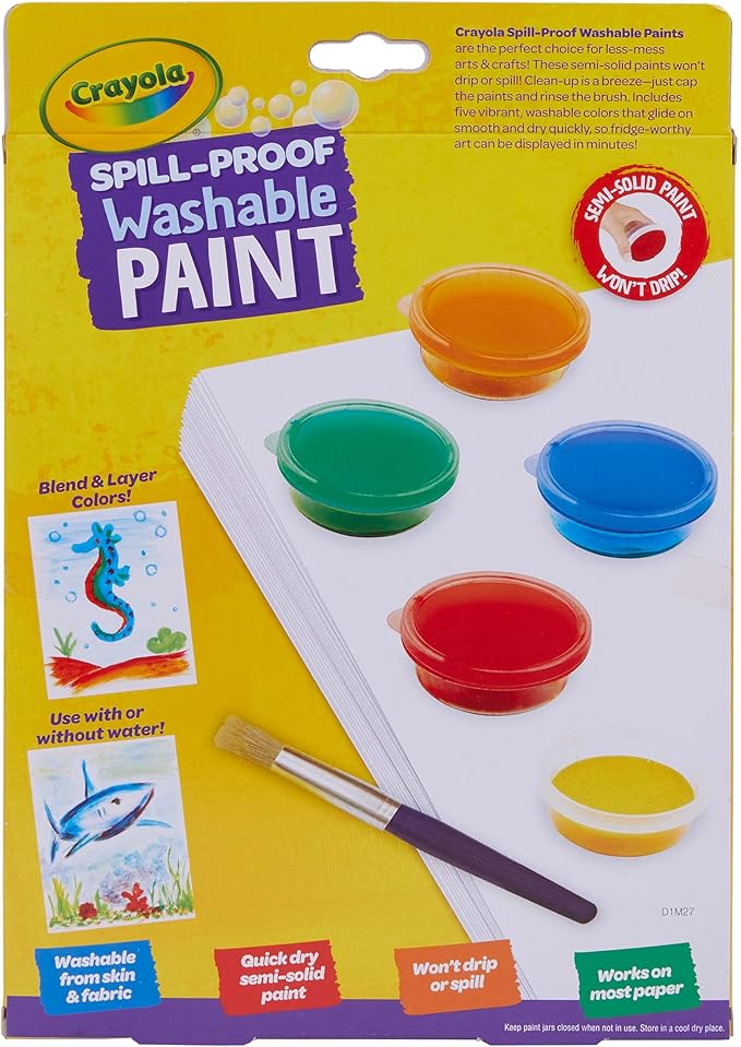 Crayola Spill Proof-Paint Set - Washable Paint for Kids, Includes Paint Brush & Paper, No Drip, Less Mess Arts & Crafts, Toddler Gift, Ages 3+ (Pack of 2)