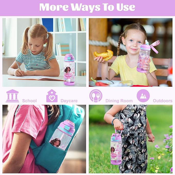 decalsweet Kids Water Bottle 20oz Durable Leak-Proof Plastic Water Cup for Kids Toddlers,With Straw Handle and Pop-Up Spout Cover,Safe for School Sports Daycare Travel & Camp