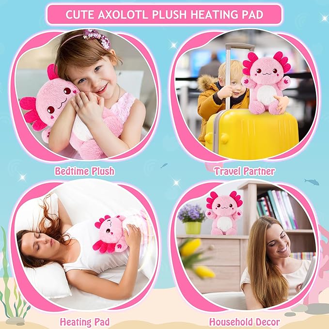 Pink Axolotl Microwavable Heating Pad Stuffed Animals-1.2lb Weighted Heating Pads for Cramps &Period Pain Relief Soft Plush Toy,Coolable & Heatable Stuffed Amimals, Birthday Gift for Women Kids