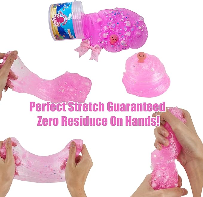 Octopus Ocean Slime Kit with Ice Cream Tub - 8 Oz Pink Crystal Slime, Resin Octopus Charm & Glitter - Non-Sticky Sensory Toys for Kids 6-12, Party Favors, STEAM Birthday Gifts