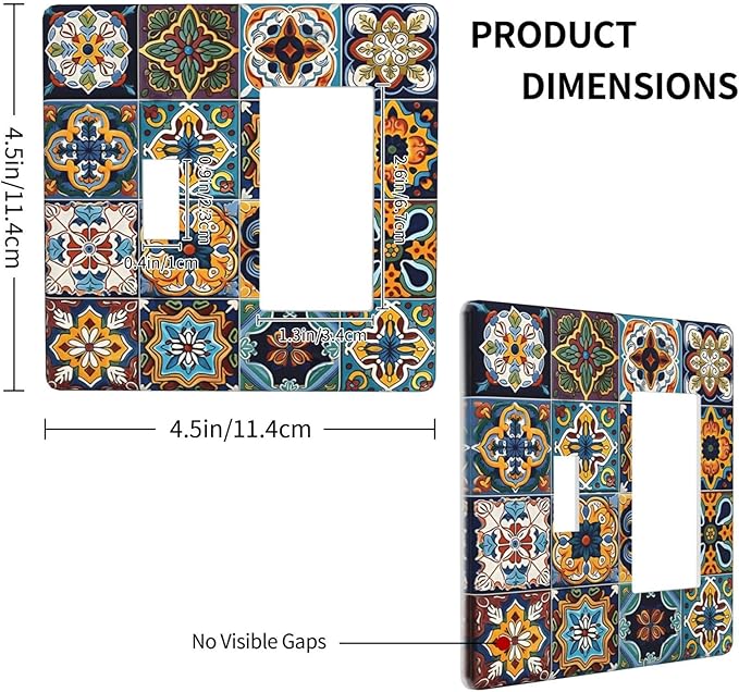 Mexican Talavera Tiles Floral Outlet Covers 1 Toggle 1 Rocker Combination Decorative Wall Plate Electrical Switch Plates Light Switch Cover Plate for Bathroom Kitchen Decor