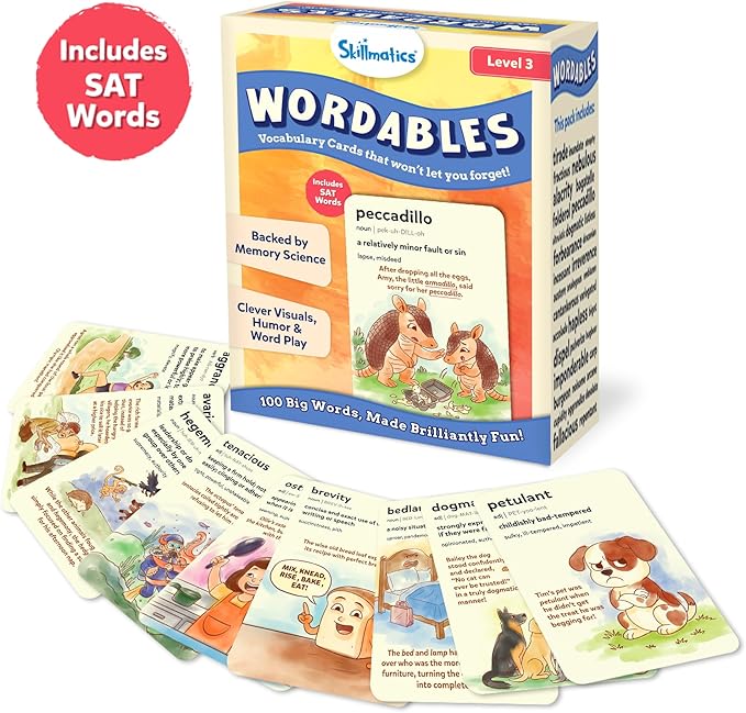 Skillmatics Vocabulary Flash Cards for SAT Prep – Learn 100 Words with Wordplay, Visuals & Soundplay, Study Aid & Educational Gift for Ages 12, 13, 14 & Up, Screen-Free Language Game