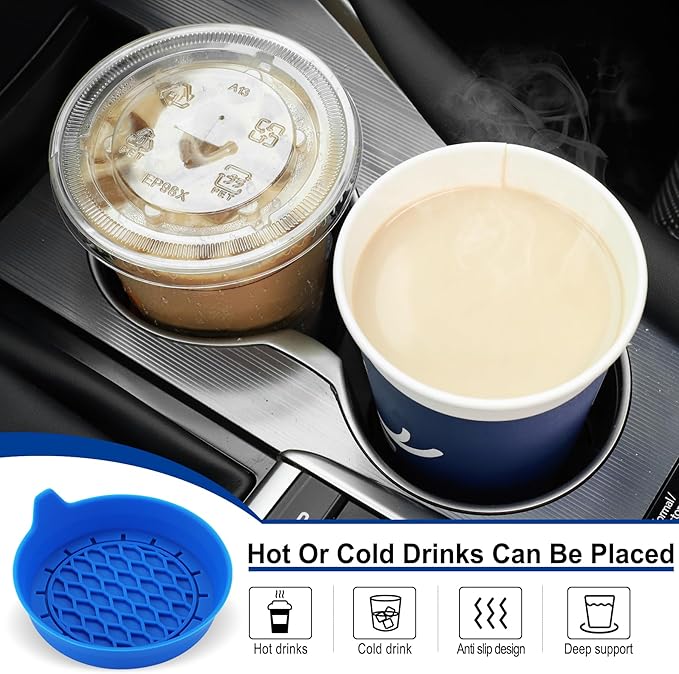 SINGARO Car Cup Holder Coaster, Silicone Cup Holder Insert, Universal Non-Slip Cup Holders, Car Accessories Interior for Women and Man 4 Pack Blue