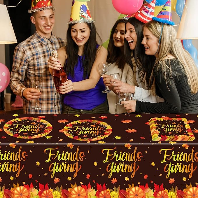 41 PCS Fall theme Thanksgiving Party Supplies Kit,Happy Friendsgiving Tableware Include Dessert Plates, Napkins,Tablecloth Autumn Harvest Disposable Dinnerware For Autumn Thanksgiving Party