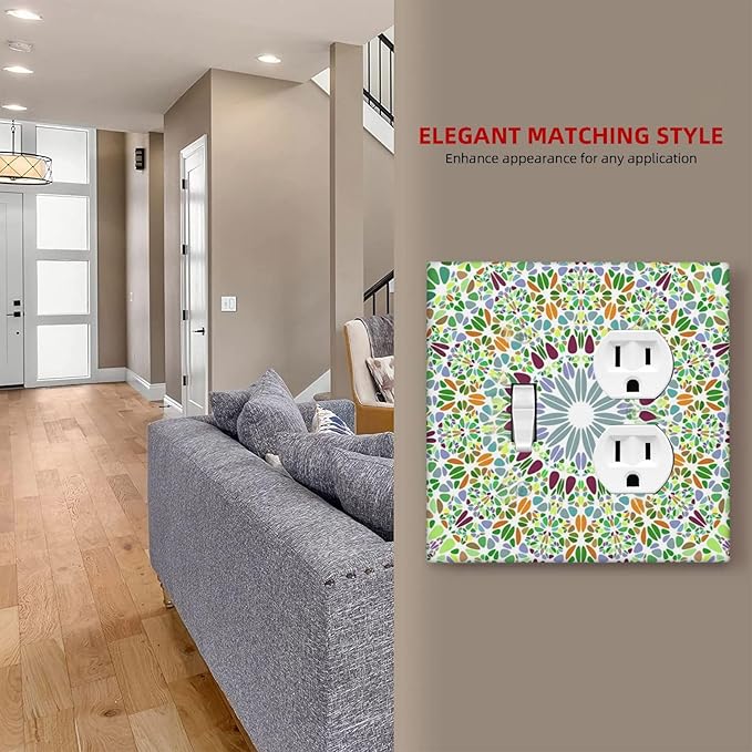 Mandala Flower Abstract Round Mosaic Floral Wallplates 1 Toggle 1 Duplex Switch Plate Electrical GFCI Faceplate Decorative Light Switch Covers for Bedroom Living Room Decor