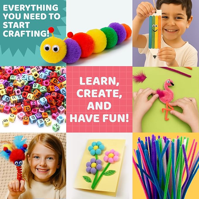 Yameer Arts and Crafts Supplies for Kids 1500+ Pcs - All in One DIY Art Craft Supplies for Kids and Toddlers - Kid Crafting School Supply Kit & Materials Age 4 5 6 7 8 9