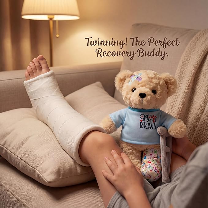 10" Broken Leg Bear with Adjustable Cast & Plush Crutch - Get Well Stuffed Animal for Kids. Knee Surgery Recovery Gifts for Teen - Teddy Bear with Broken Leg
