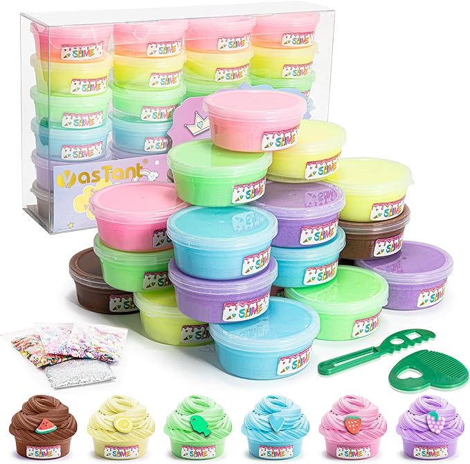 Slime Kit for Girls and Boys, Safe and Fluffy Slime for Kids, Stress Relief Kids Slime Kits for Toddlers, Stretchy Butter Slime Pack of 24
