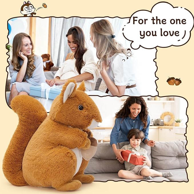 BENINY 14“ Realistic Squrrile Stuffed Animal, Cute Squirrel Plush Toy with Holding Mini Acorn, Plushie Gift for Kids