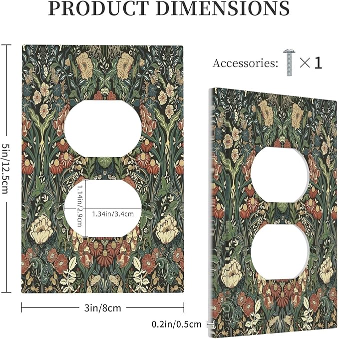 Outlet Covers Vintage Dark Floral William Morris Green Flower 1 Gang Duplex Wall Plate Decorative Switch Plates Electrical Receptacle Faceplate Light Switch Cover for living Room Home Decor