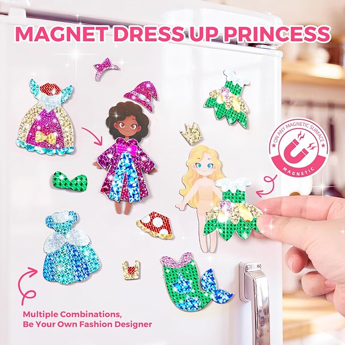 Jar Melo 3 in 1 Foil Craft Kit for Kids, DIY Foil Stickers Art Supplies, 3D Puzzle Unicorn Toys for Girl, Princess Magnetic Dress-Up Kits, Creative Travel Activity, Birthday Gifts for Girls 4-10