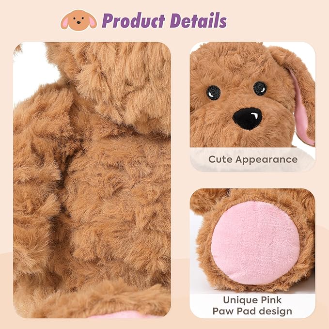 Ditucu Original Golden Retriever Microwavable Weighted Stuffed Animal Heated Dog Plush for Warmth Comfort Period Cramps Pain Plushies Toys Gifts for Kids Adults Dark Brown 9 inch