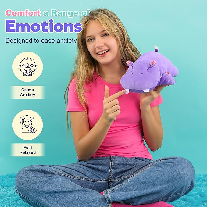 Onsoyours Original Hippo Weighted Stuffed Animals Kawaii Comfort Hippopotamus Plush, Soft Hugging Plushies Toys Gifts for Kids & Adults(9.8", 1.0Lbs)