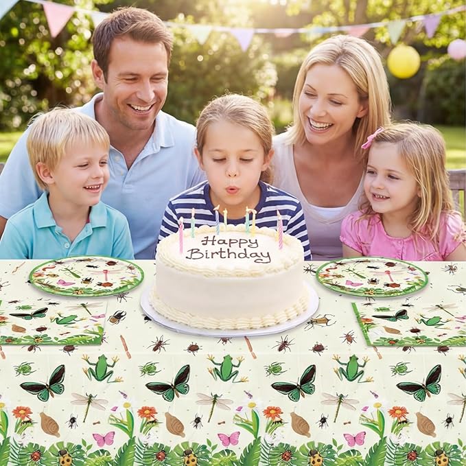 41Pcs Bug Birthday Party Decorations, Kids Garden Insect Explorer Adventure Themed Tableware Set Bug Paper Plates Napkins Tablecloth,for Garden Nature Themed Birthday Baby Shower Insect Party Supplies