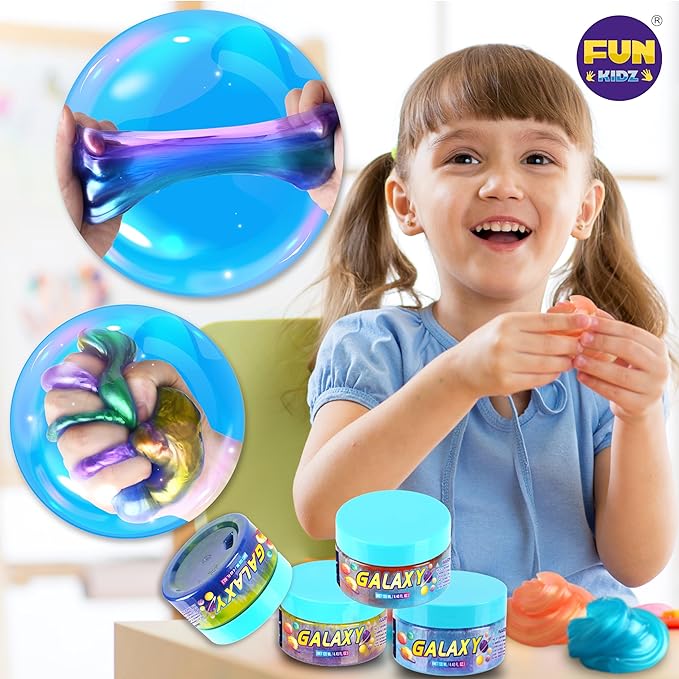 35.16 FL OZ Galaxy Glowing Slime for Kids, FunKidz 1040ML Premade Space Slime 8 Packs Toy for Girls Slime Kit with Neon, Glow, Metallic Fun Boys Craft Great Party Gifts