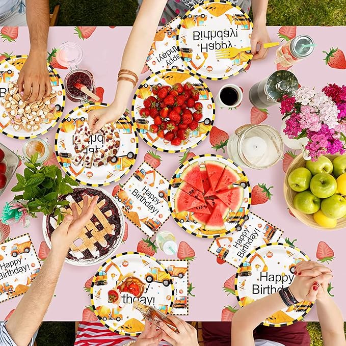 50 Pcs Construction Plates and Napkins Party Supplies, 9inch Construction Theme Plates, Disposable Dump Truck Plates and Napkins Tableware Set for Kids Boys Birthday Party Decorations, 25 Guests