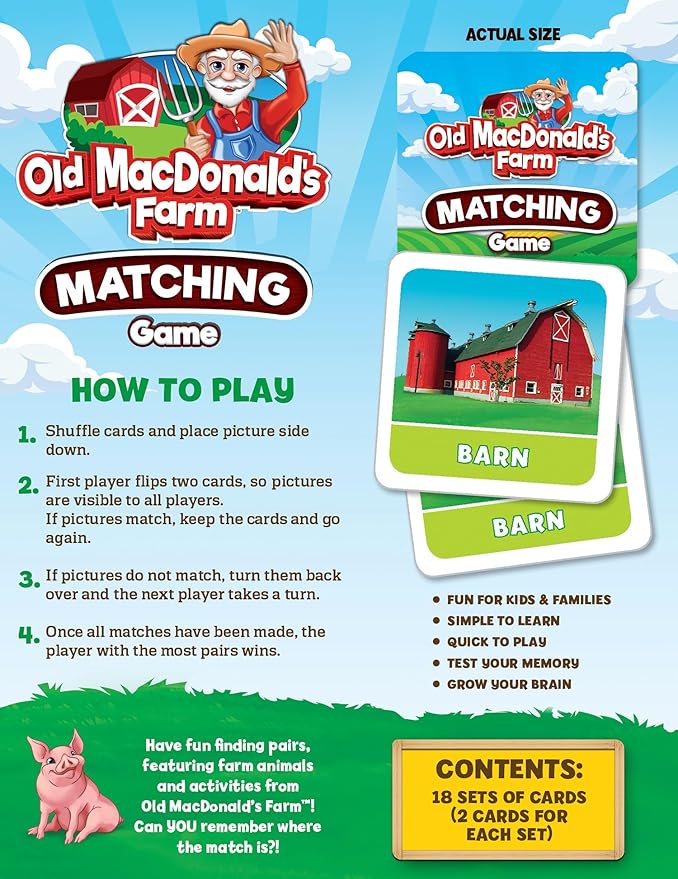 MasterPieces Kids Games - Old MacDonald's Farm Matching Game - Game for Kids and Family - Laugh and Learn