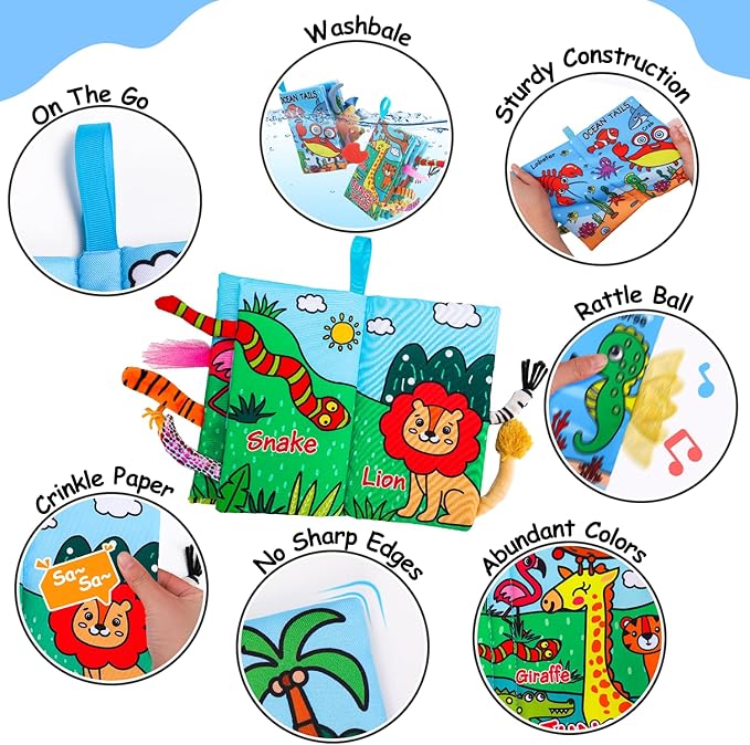 2PCS Baby Books Toys 0-6 Months Infant Tummy Time Sensory Travel Toys 3 4 5 6 Month Crinkle Touch Feel Busy Soft Book for Babies 0-3 3-6 6-12 Months Newborn Essentials Must Haves Boy Girl Shower Gifts