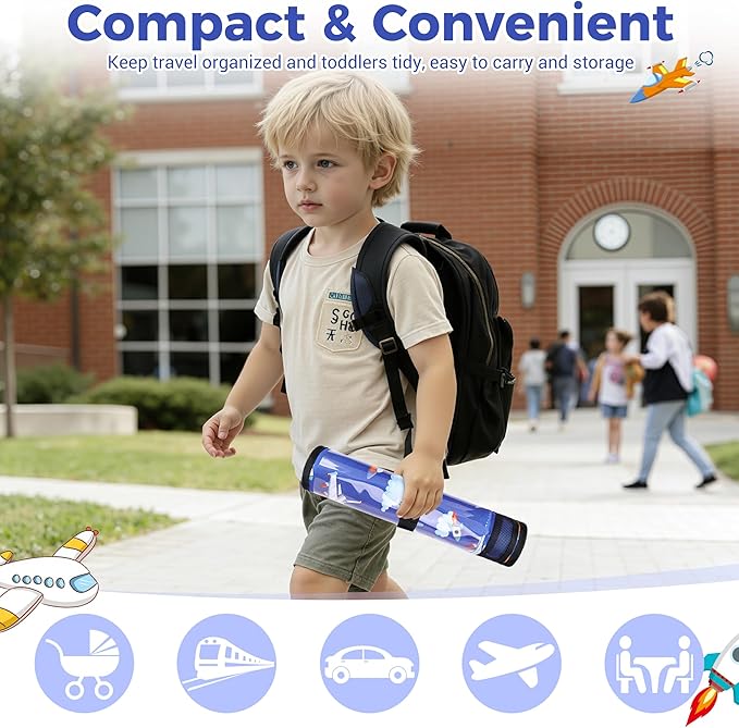COOLBEBE Airplane Tray Table Cover Foldable Travel Tray Cover for Toddlers 1-3 Universal Fit for Airplane, Car Seat, High Chair Machine Washable, Portable Blue Plane