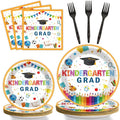 Kindergarten Graduation Party Supplies Pre-K Grad Tableware Set Preschool Graduation Plate Napkin Kindergarten Disposable Paper Dinnerware Kit for Graduate Party decoration Favor 24 Guest (White)