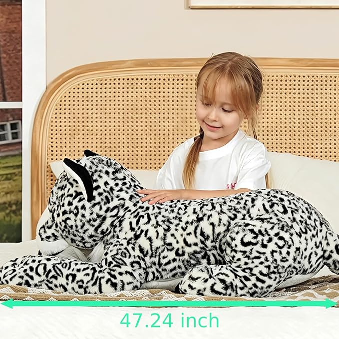 MaoGoLan Giant Realistic Snow Leopard Stuffed Animal – 47” Soft & Fluffy Cheetah Plush Toy, Large Jaguar Plush Pillow Stuffy, Valentines Birthday Gifts for Kids Girls Boys, Baby Shower Party Decor