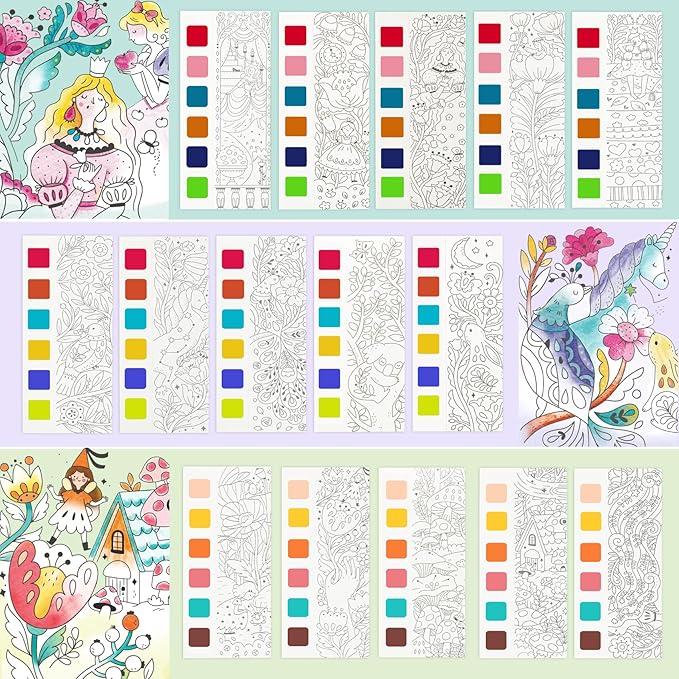 JCREN Watercolor Painting Books, Pocket Watercolor Painting Coloring Kit, Paint with Water Bookmarks Travel Activity Party Favors for Kids Toddlers Gifts for Boys and Girls, 3 Pack