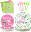 96Pcs Matini 21st Birthday Party Decorations A Tini Bit Older Plates and Napkins Tableware Sets Pink Green Decorations for 21 Years Old Women Girls Birthday Martini Party Supplies Serves 24