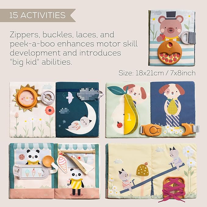 Taf Toys Busy Book for Toddlers 1-3, Montessori Quiet Activity Book with 15 Activities - Opposites Concepts - Ideal Toddler Busy Book for 1 Year Old - Boy Toys Girl Birthday Gift