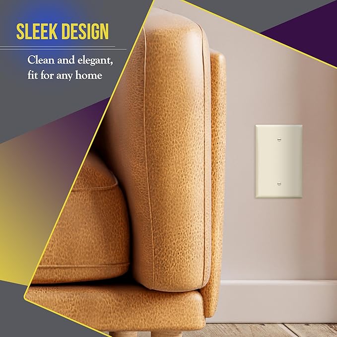 ENERLITES Blank Device Wall Plate, Jumbo Blank Cover, Gloss Finish, Oversized 1-Gang 5.5" x 3.5", Polycarbonate Thermoplastic, 8801O-LA-10PCS, Light Almond, 10 Pack