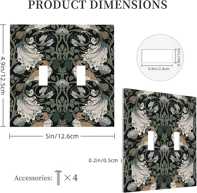 Decorative Switch Plates William Morris Vintage Floral Plants And Birds 2 Gang Double Toggle Wall Plate Outlet Light Switch Cover Electrical Faceplate for Bedroom Home Decor
