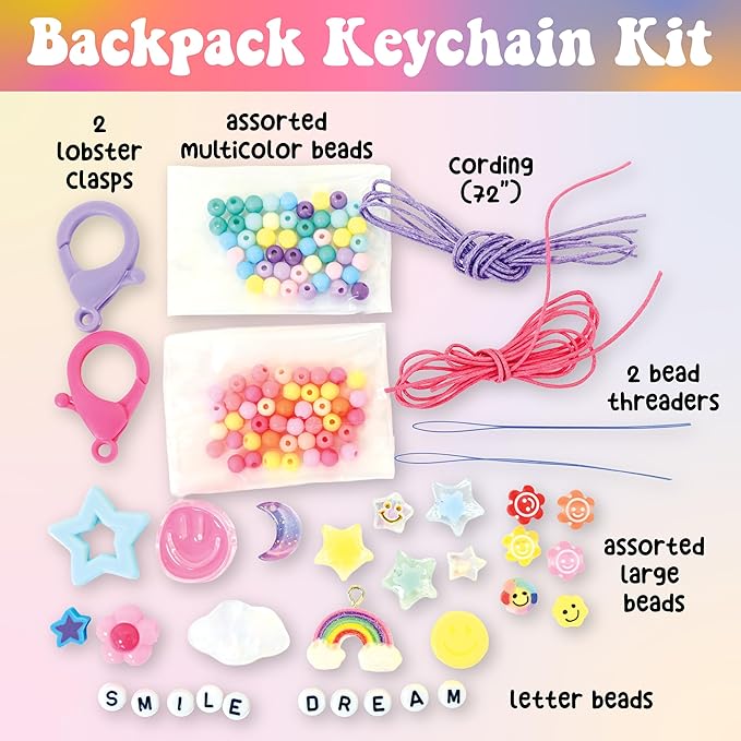 Creativity for Kids Backpack Keychains Mini Kit | Make 2 Trendy Keychains with Beads & Charms | DIY Craft Kit for Kids | Great for Travel, Parties & Gifts | Spring Crafts (Ages 6+)