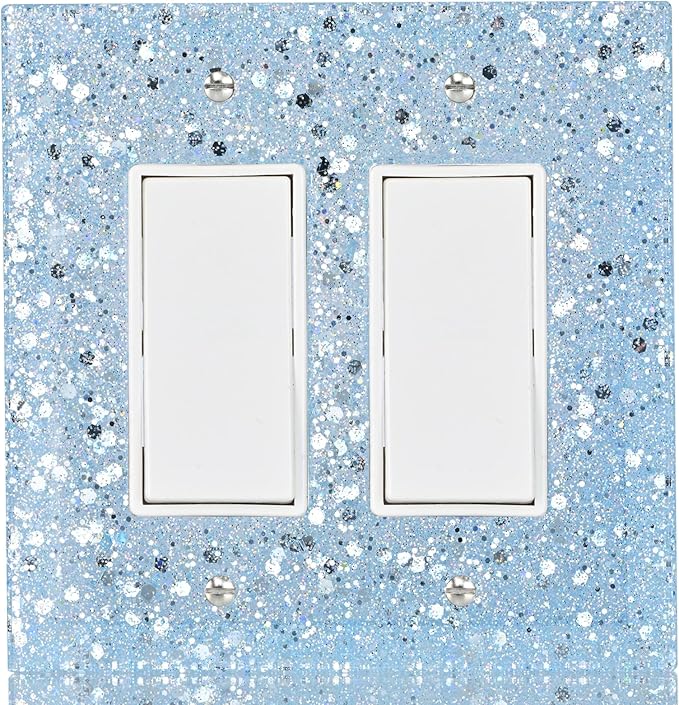 2-Gang Light Switch Cover Plate - Shiny Blue Mirror Finish,5.1"x5.1",Sparkling Design for Outlet or Double Rocker Switch