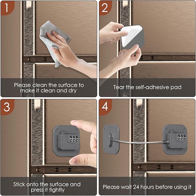 Refrigerator Lock, Combination Lock for Refrigerator Cabinets, Drawers, Heavy Duty Fridge Lock, Easy Install No Keys Needed (Grey-3Pack)