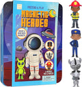 Hapinest Magnetic Heroes Pretend and Play Travel Playset Toy for Boys Ages 4 Years and Up, Fireman, Policeman, Knight, Astronaut