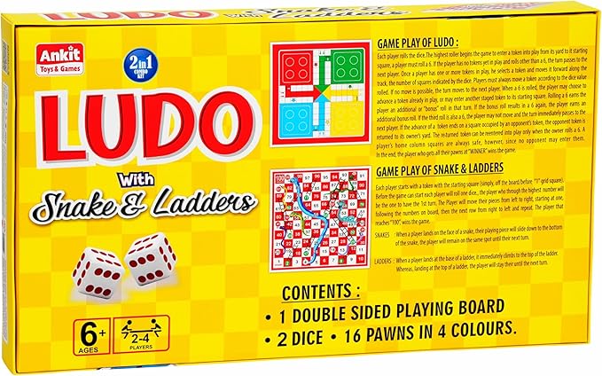 Ankit Toys & Games Ludo and Snake & Ladders (Saap Seedhi) Board Game Set for 6+ Years Kids & Adults | Indoor Ludo Board Game | Travel Strategy Game (Ludo Senior+)