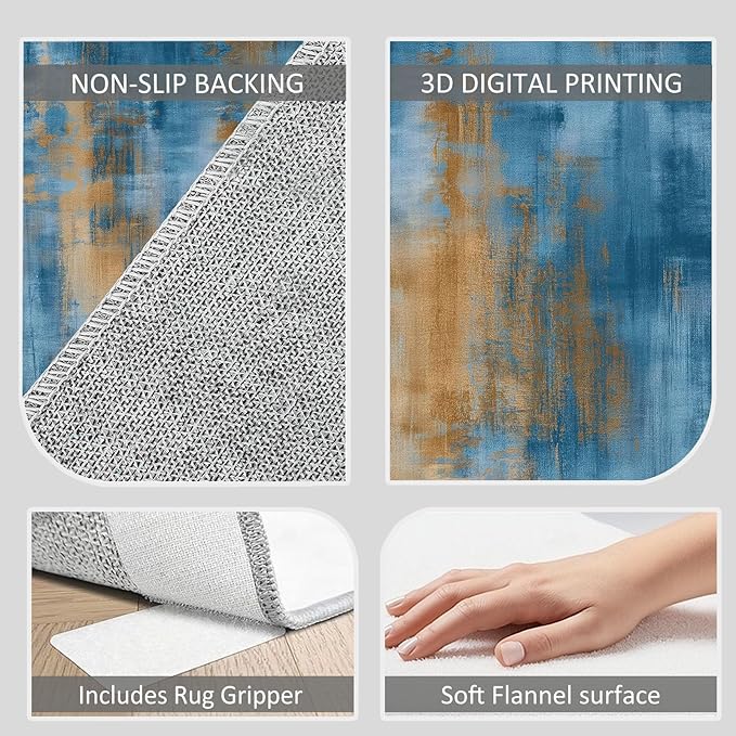 Modern Abstract Living Room Rug 3.3×4.6ft Washable Area Rugs for Bedroom, Ultra-Thin Non Slip Stain Resistant Soft Carpet for Dining Room Table College Dorm Classroom Home Office Decor
