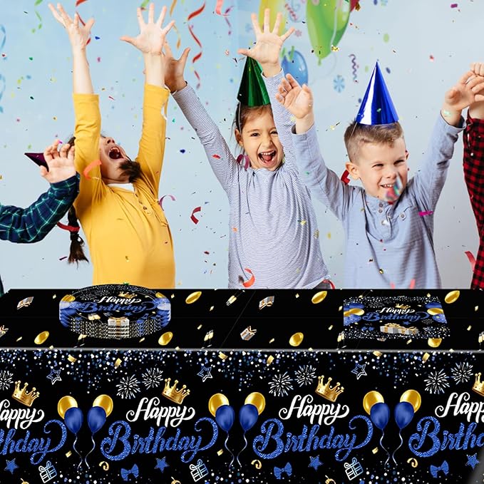 Blue and Black Birthday Decorations,Birthday Plates and Napkins Party Supplies Include Disposable Paper Plates Napkins Tablecloth,for Men Women Bday Party Dinner Decorations,Serves 20