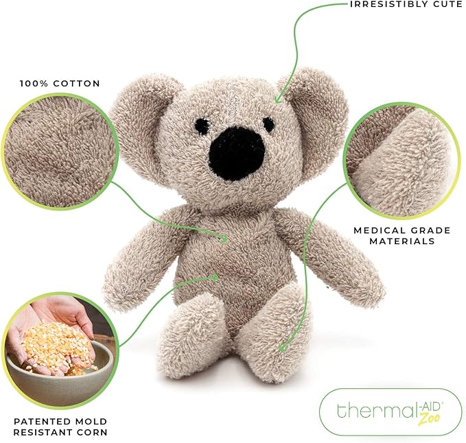 Thermal-Aid Zoo Mini — (Ollie the Koala) — Mold-Resistant, Washable Hot & Cold Pack for Kids — Heating and Cooling Pad with Natural Corn Filling — Reusable Plush Toy