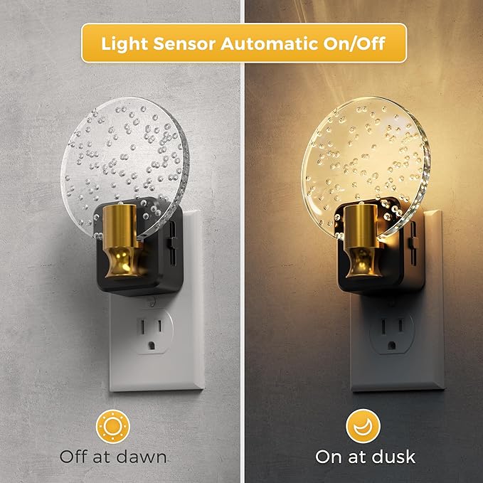 L LOHAS LED Night Lights Plug into Wall, Dusk to Dawn Sensor, 3000K Soft White LED, 180° Rotating Acrylic Bubble Nightlight, 0-100lm Adjustable Brightness, 2-Pack for Bedroom, Bathroom, Hallway