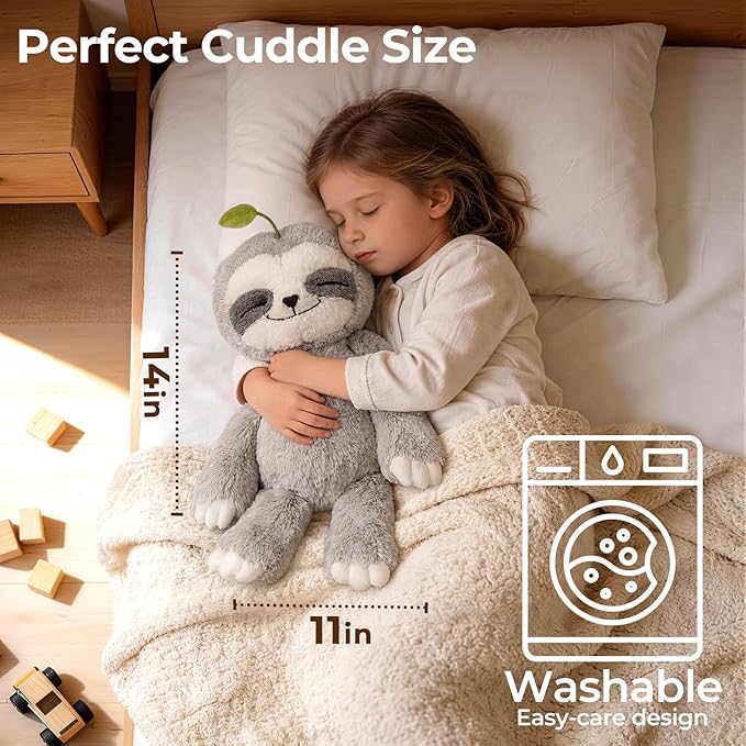 Mewaii 4 Lbs Weighted Stuffed Animals with Heating Pad- Heavy Belly & Limbs, 15" Sloth Heated Plush for a Realistic Hug, Super Soft Fluffy Plush Toy for Kids