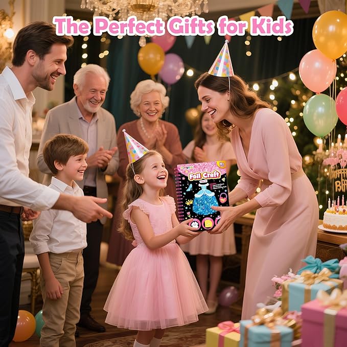 FUNNYB&G Foil Art Crafts for Kids Ages 4-8: Mother's Day 2026, Birthday Gift for Girls, Art and Crafts Supplies, Party Favors, Creative Toys for Girls 4 5 6 7 8 9 Years Old(Dress Up)
