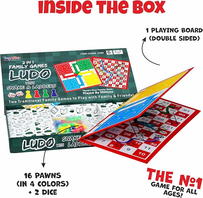 Ankit Toys & Games Ludo & Snakes and Ladders Board Game Set Classic 2in1 Family Fun for Kids and Adults (Standard Edition)