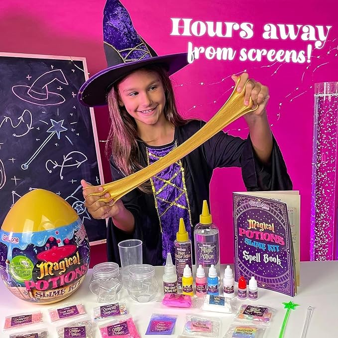GirlZone Magic Potion Slime Kit - Glow-in-The-Dark, Multicolor, 6 Brews & Spell Book - Slime Making Kit & Magic Potion Set for Girls & Kids