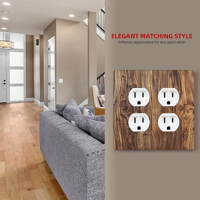 Distressed Wood Brown Wood Texture Outlet Covers 2 Gang Double Duplex Decorative Light Switch Covers Electrical Wallplates Socket Faceplate for Farmhouse Home Decor