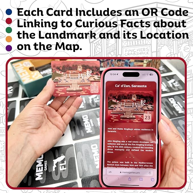Florida Landmarks Memory Matching Card Game – 50 Cards, Educational & Fun Family Game for Adults & Seniors – Travel Pack