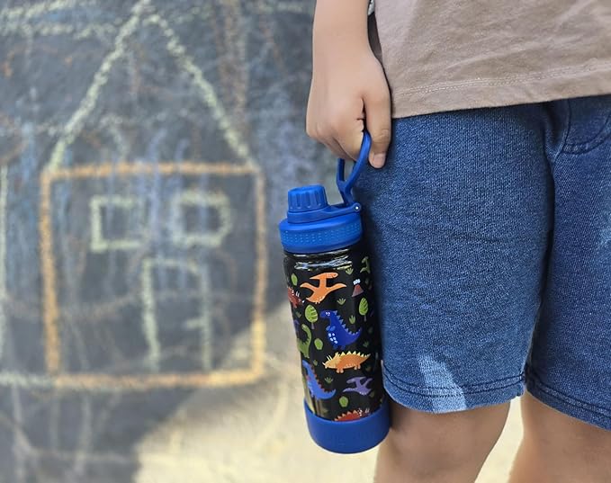 CHILLOUT LIFE 17 oz Kids Insulated Water Bottle for School with Leakproof Spout Lid and Cute Waterproof Stickers, Personalized Stainless Steel Thermos Flask Metal Water Bottle for Girls & Boys