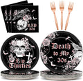 Qyeahkj 100 Pcs 40th Birthday Party Supplies Death to My 30s Paper Plates and Napkins Set Black Rose Gold Rip to My 30s Disposable Tableware Decorations for Women Thirties Funeral Youth Serve 25 Guest