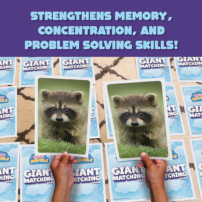 Giant Matching Game Baby Animals - Summer Toys - Game Night - Travel Games - Memory, Learning Game - Jumbo Playing Cards - Card Game for Kids and Adults -Ages 3+