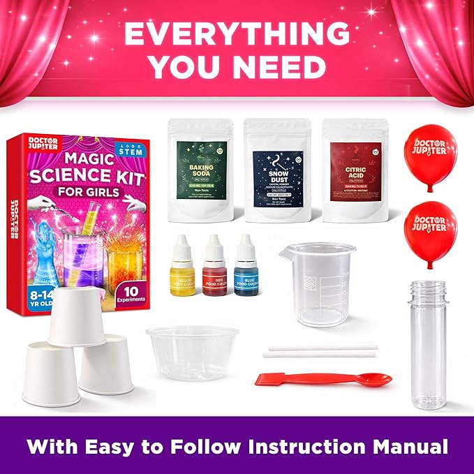 Doctor Jupiter Magic Science Kit, Chemistry Set for Kids Ages 8-10-12-14 | Easter, Birthday Gift Ideas for 8+ Boys and Girls | Toy STEM Kit with 10 Science Experiments, Magic Tricks